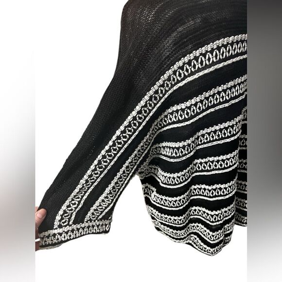 NIC+ZOE Women's Celestial Sweater black and white cotton 3/4 sleeve lightweight - Picture 9 of 12